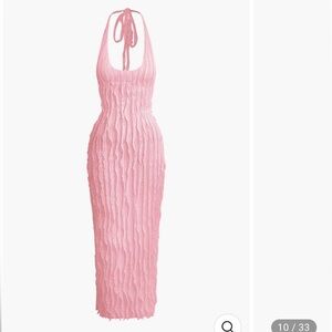 Micas - Sheer Ruffle Texture Halter Backless Maxi Dress